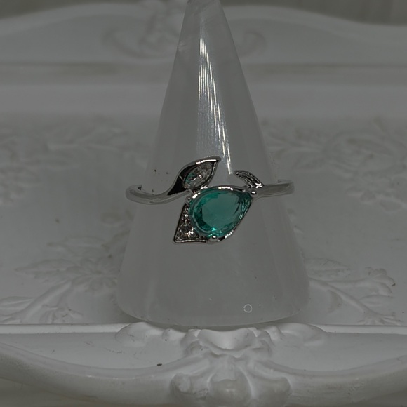 Mint Green Tourmaline w/White Topaz Stainless Steel Ring - Picture 2 of 6